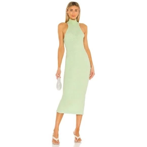 Noam Dresses & Skirts - NWT Noam Martinique Bodycon Sleeveless Midi Turtleneck Dress Lime Green